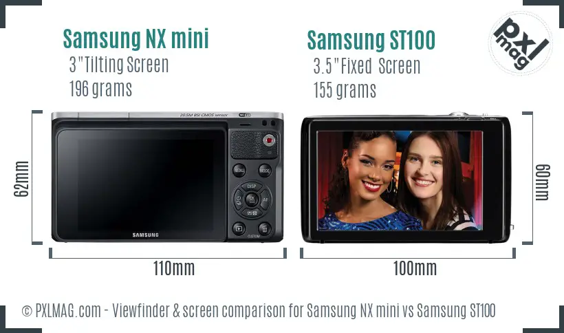 Samsung NX mini vs Samsung ST100 Screen and Viewfinder comparison