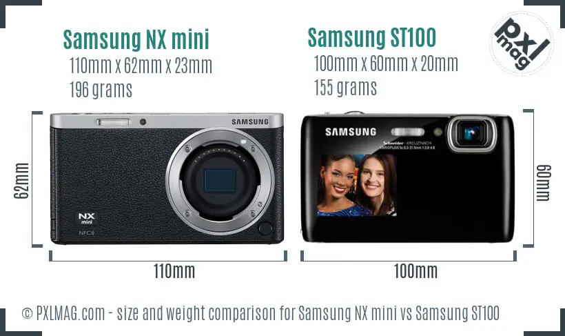 Samsung NX mini vs Samsung ST100 size comparison
