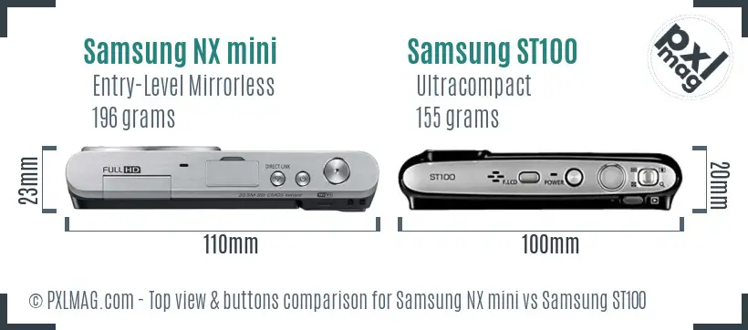 Samsung NX mini vs Samsung ST100 top view buttons comparison