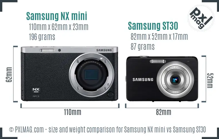 Samsung NX mini vs Samsung ST30 size comparison