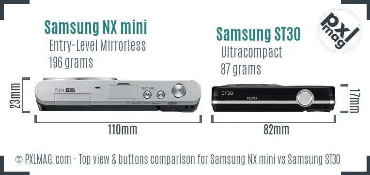 Samsung NX mini vs Samsung ST30 top view buttons comparison