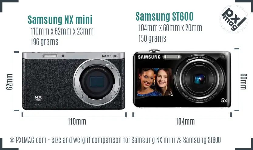 Samsung NX mini vs Samsung ST600 size comparison
