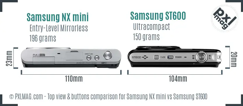 Samsung NX mini vs Samsung ST600 top view buttons comparison