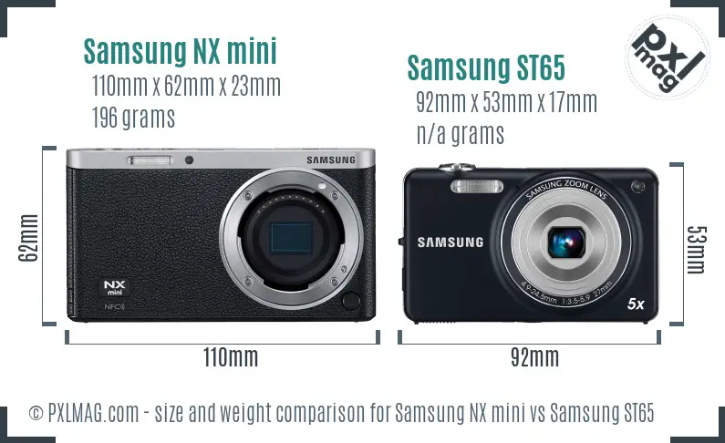 Samsung NX mini vs Samsung ST65 size comparison