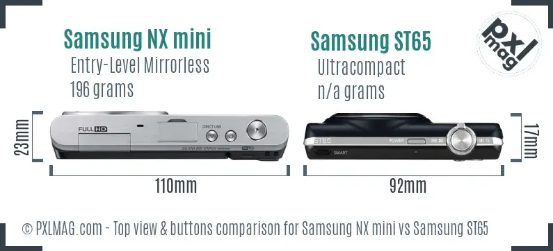 Samsung NX mini vs Samsung ST65 top view buttons comparison