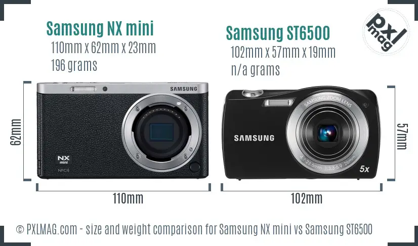 Samsung NX mini vs Samsung ST6500 size comparison