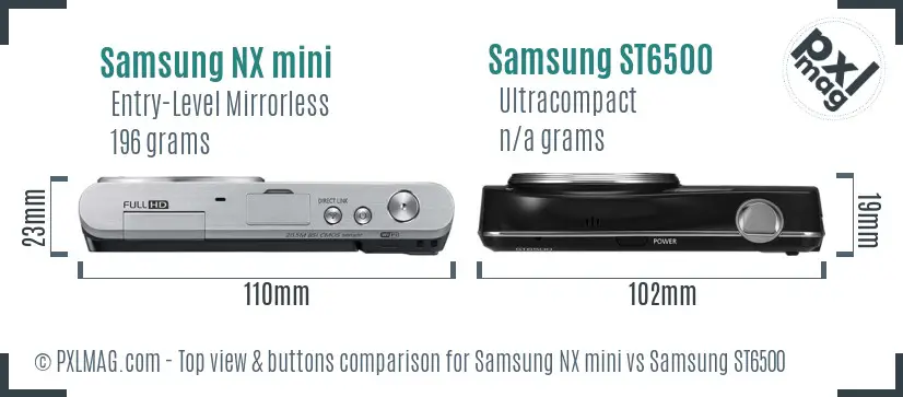 Samsung NX mini vs Samsung ST6500 top view buttons comparison