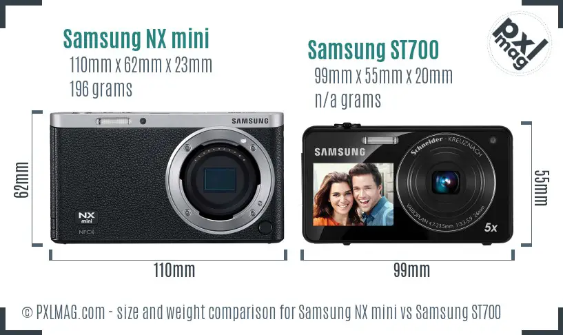 Samsung NX mini vs Samsung ST700 size comparison