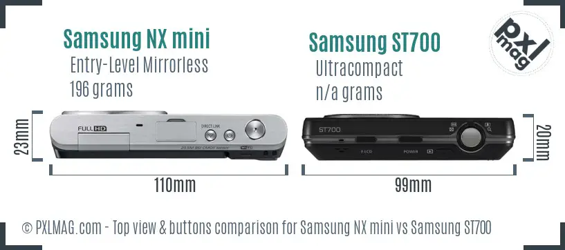 Samsung NX mini vs Samsung ST700 top view buttons comparison