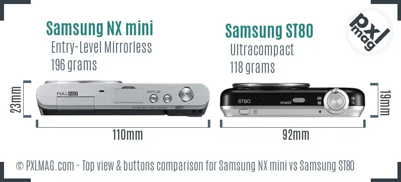 Samsung NX mini vs Samsung ST80 top view buttons comparison