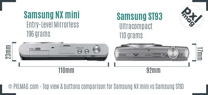 Samsung NX mini vs Samsung ST93 top view buttons comparison Samsung NX mini vs Samsung ST93 top view buttons comparison