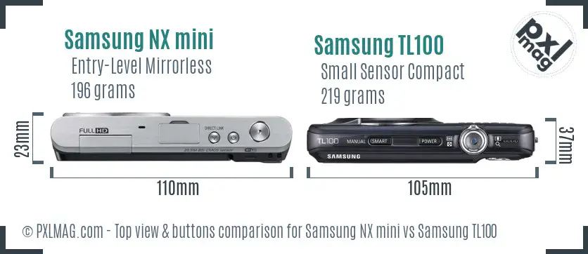 Samsung NX mini vs Samsung TL100 top view buttons comparison Samsung NX mini vs Samsung TL100 top view buttons comparison