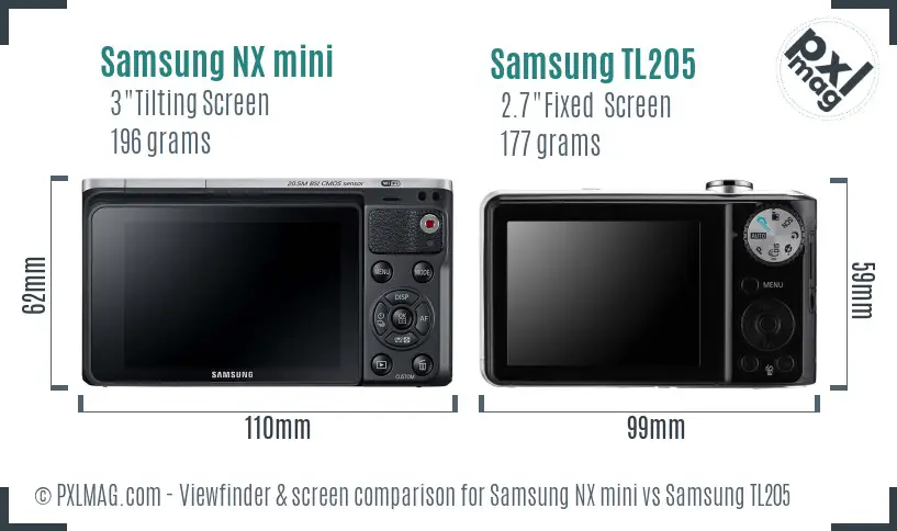 Samsung NX mini vs Samsung TL205 Screen and Viewfinder comparison