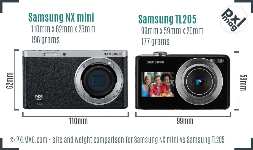 Samsung NX mini vs Samsung TL205 size comparison