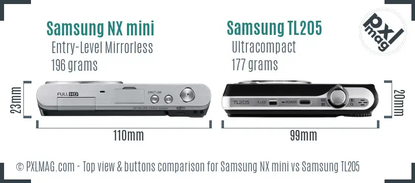 Samsung NX mini vs Samsung TL205 top view buttons comparison