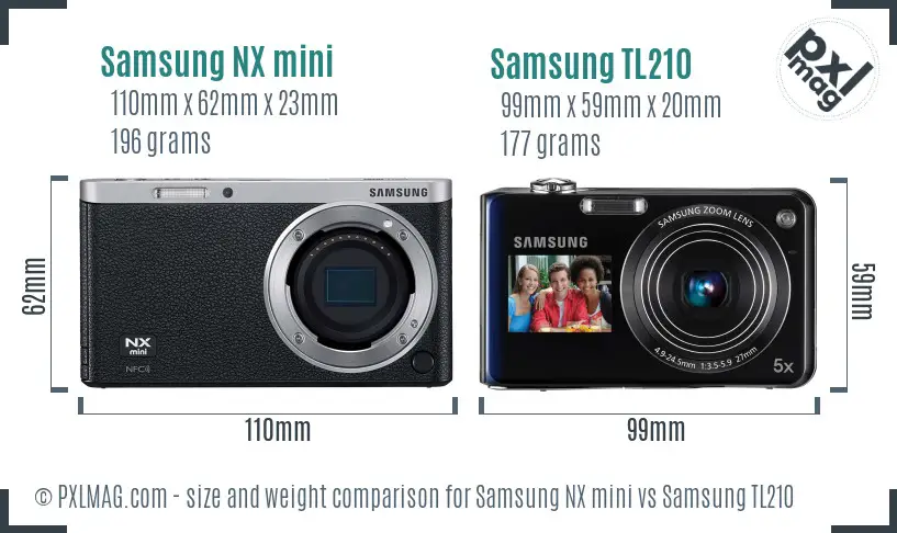 Samsung NX mini vs Samsung TL210 size comparison