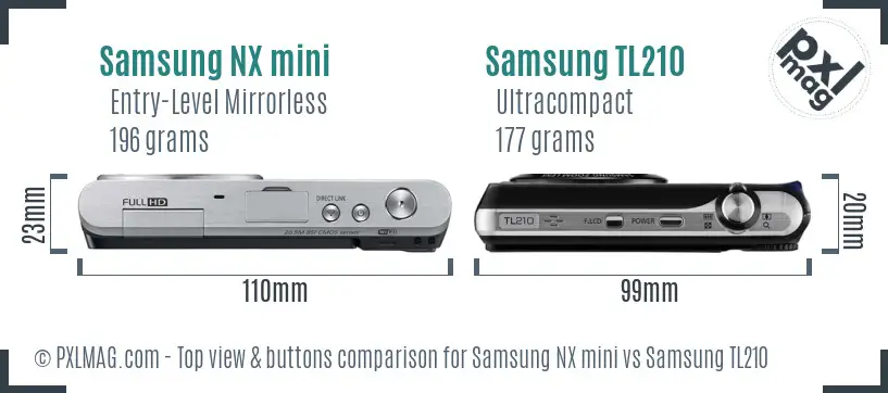 Samsung NX mini vs Samsung TL210 top view buttons comparison