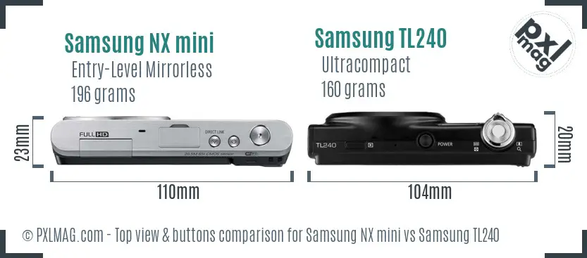 Samsung NX mini vs Samsung TL240 top view buttons comparison