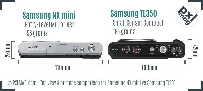 Samsung NX mini vs Samsung TL350 top view buttons comparison