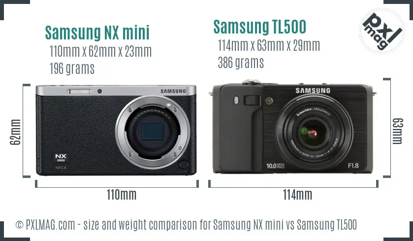 Samsung NX mini vs Samsung TL500 size comparison