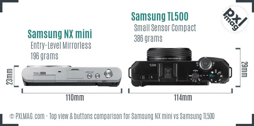 Samsung NX mini vs Samsung TL500 top view buttons comparison