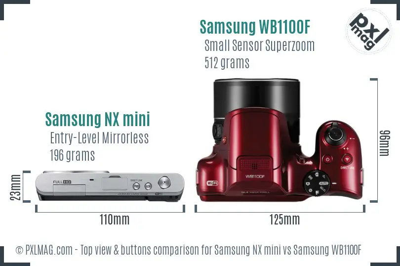 Samsung NX mini vs Samsung WB1100F top view buttons comparison