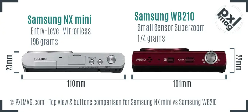Samsung NX mini vs Samsung WB210 top view buttons comparison Samsung NX mini vs Samsung WB210 top view buttons comparison