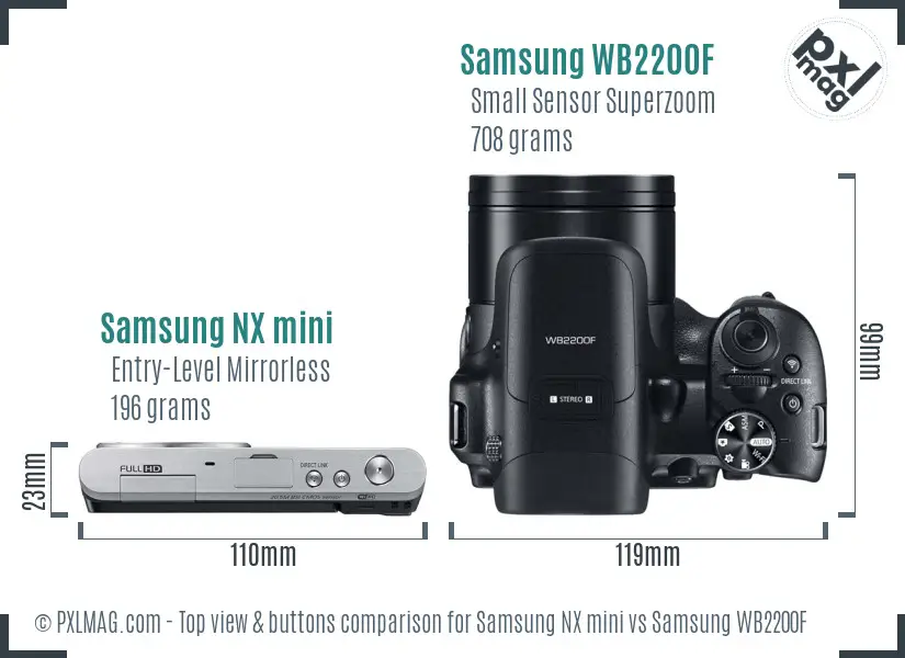 Samsung NX mini vs Samsung WB2200F top view buttons comparison