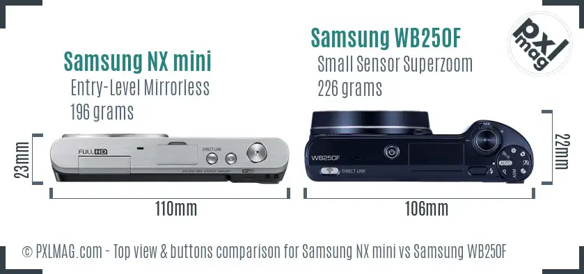 Samsung NX mini vs Samsung WB250F top view buttons comparison