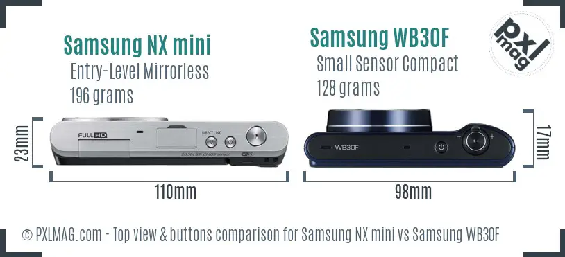 Samsung NX mini vs Samsung WB30F top view buttons comparison Samsung NX mini vs Samsung WB30F top view buttons comparison