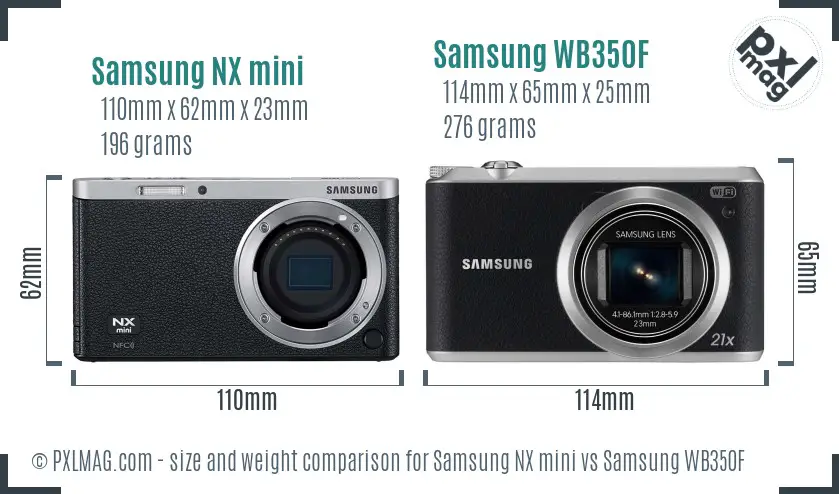 Samsung NX mini vs Samsung WB350F size comparison