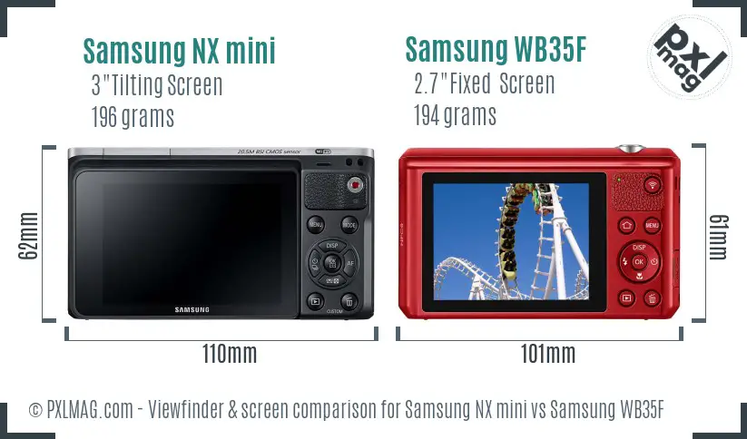 Samsung NX mini vs Samsung WB35F Screen and Viewfinder comparison