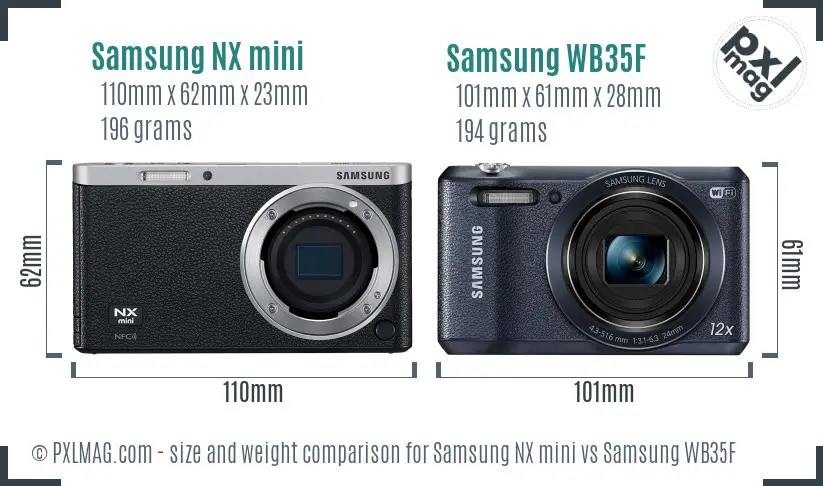 Samsung NX mini vs Samsung WB35F size comparison