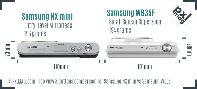 Samsung NX mini vs Samsung WB35F top view buttons comparison