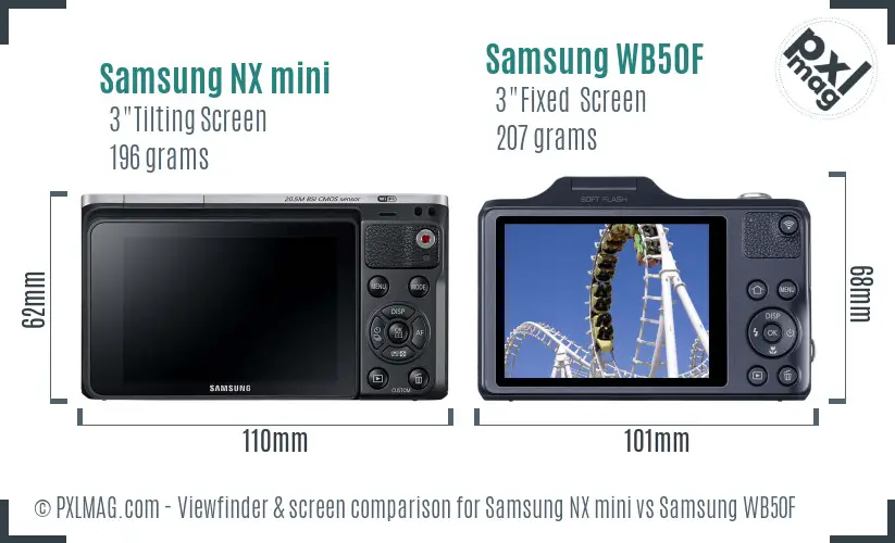 Samsung NX mini vs Samsung WB50F Screen and Viewfinder comparison