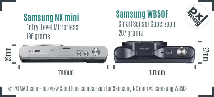 Samsung NX mini vs Samsung WB50F top view buttons comparison