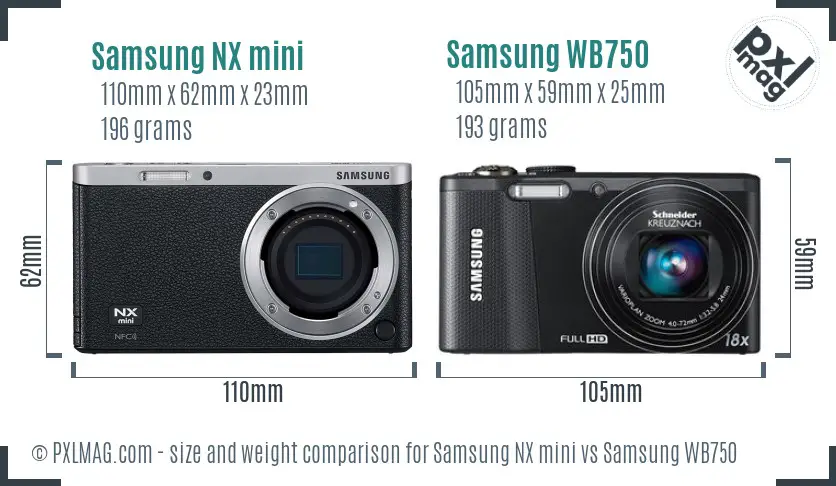 Samsung NX mini vs Samsung WB750 size comparison