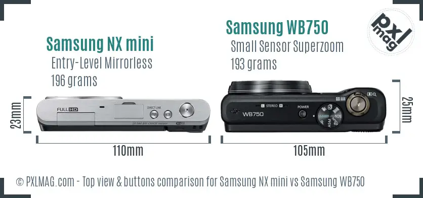 Samsung NX mini vs Samsung WB750 top view buttons comparison