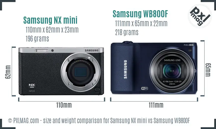 Samsung NX mini vs Samsung WB800F size comparison