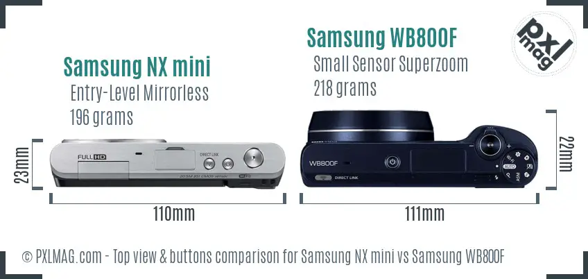 Samsung NX mini vs Samsung WB800F top view buttons comparison