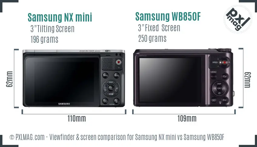 Samsung NX mini vs Samsung WB850F Screen and Viewfinder comparison