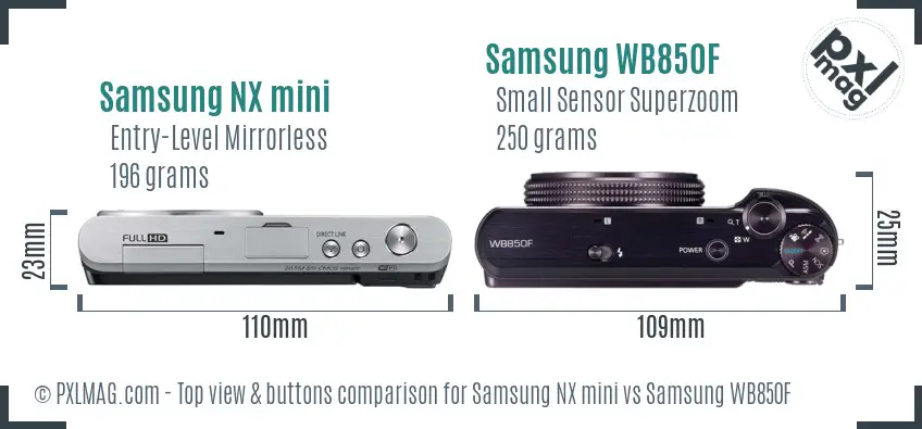 Samsung NX mini vs Samsung WB850F top view buttons comparison