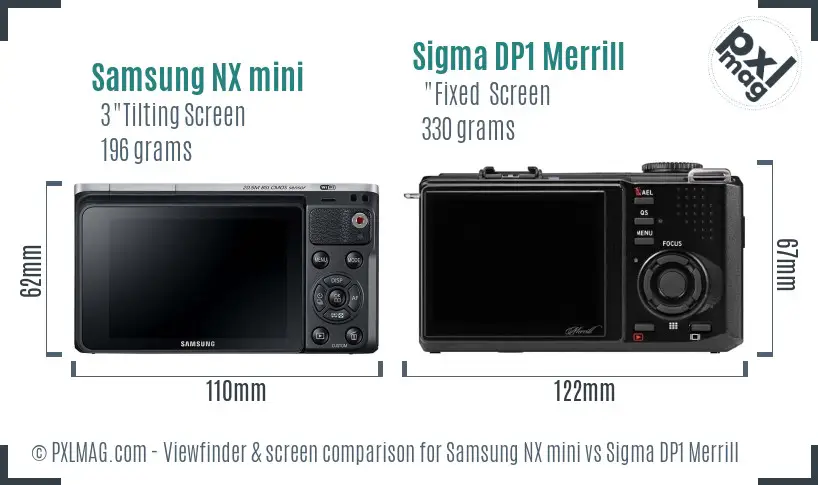 Samsung NX mini vs Sigma DP1 Merrill Screen and Viewfinder comparison