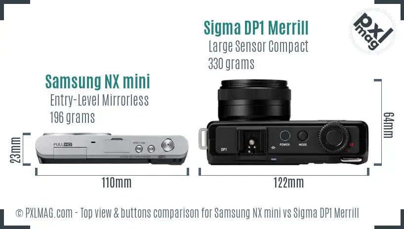 Samsung NX mini vs Sigma DP1 Merrill top view buttons comparison Samsung NX mini vs Sigma DP1 Merrill top view buttons comparison