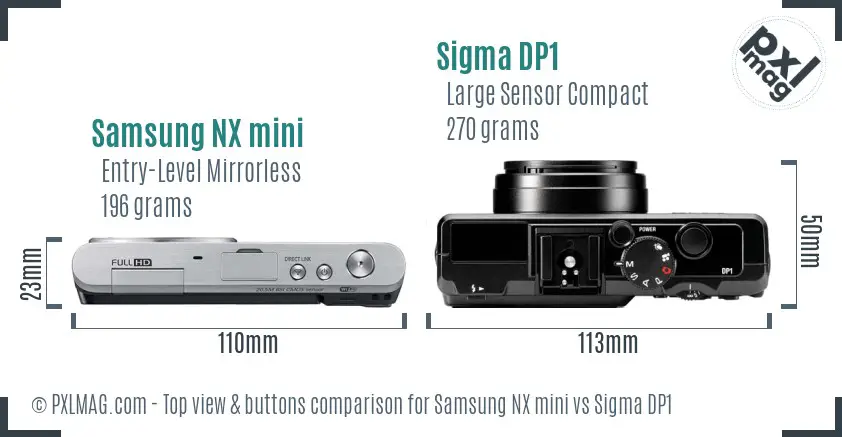 Samsung NX mini vs Sigma DP1 top view buttons comparison