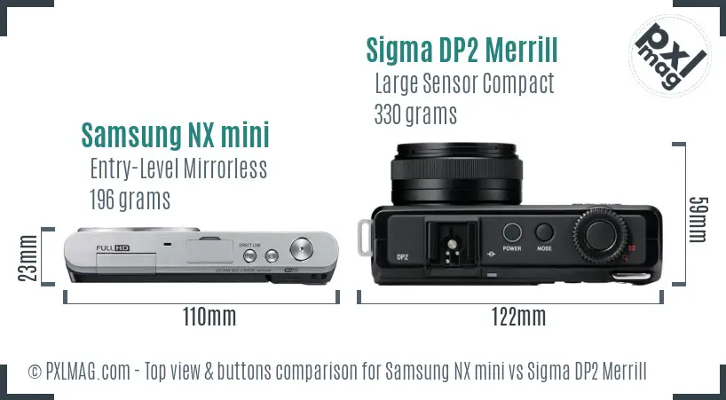 Samsung NX mini vs Sigma DP2 Merrill top view buttons comparison