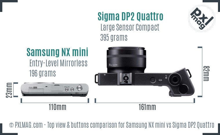 Samsung NX mini vs Sigma DP2 Quattro top view buttons comparison