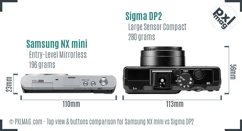 Samsung NX mini vs Sigma DP2 top view buttons comparison
