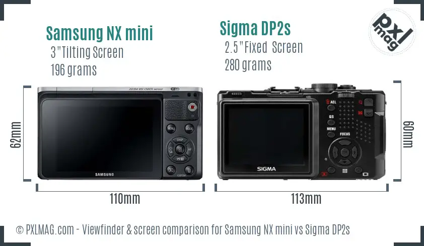 Samsung NX mini vs Sigma DP2s Screen and Viewfinder comparison