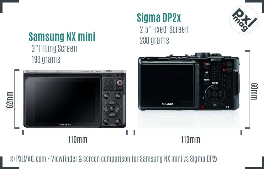 Samsung NX mini vs Sigma DP2x Screen and Viewfinder comparison